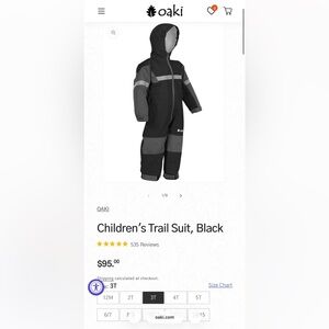 NWT Oaki One Piece Trail Suit Black Toddler Boy or Girl 3T